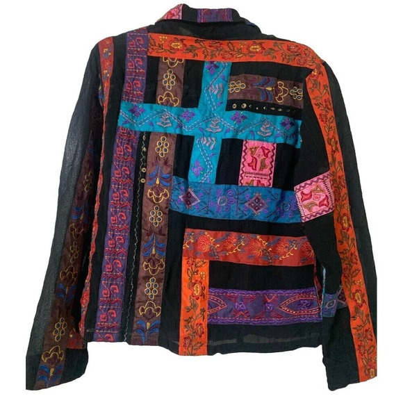 Chico’s Patchwork Embroidered Boho Wearable Art Jacket Size 1 Or Medium 8 (F5) - Picture 6 of 7